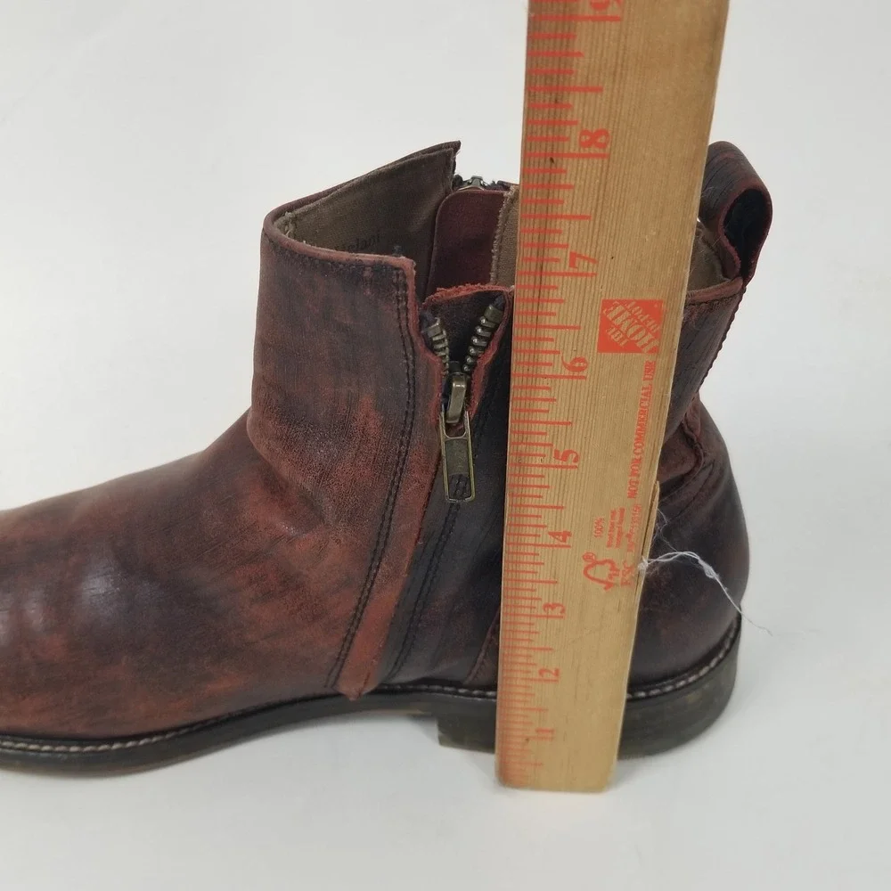 Aston Grey Boots Mens 12 Brown Helani Ankle Zip Distressed Leather Dress Casual